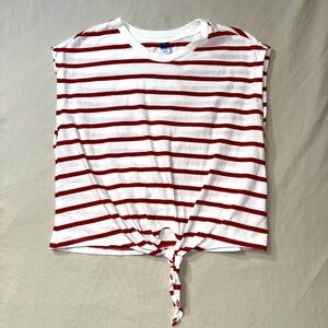 Striped Shirt Women Medium Rust White Soft Short Sleeve Cotton Tee Summer Preppy